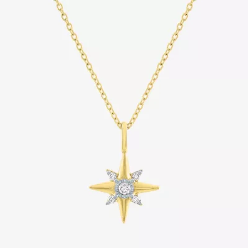 Diamond Addiction North Star (I-J / Si2-I1) Womens 1/10 CT. T.W. Lab Grown White Diamond 14K Gold Over Silver Star 18 Inch Pendant Necklace