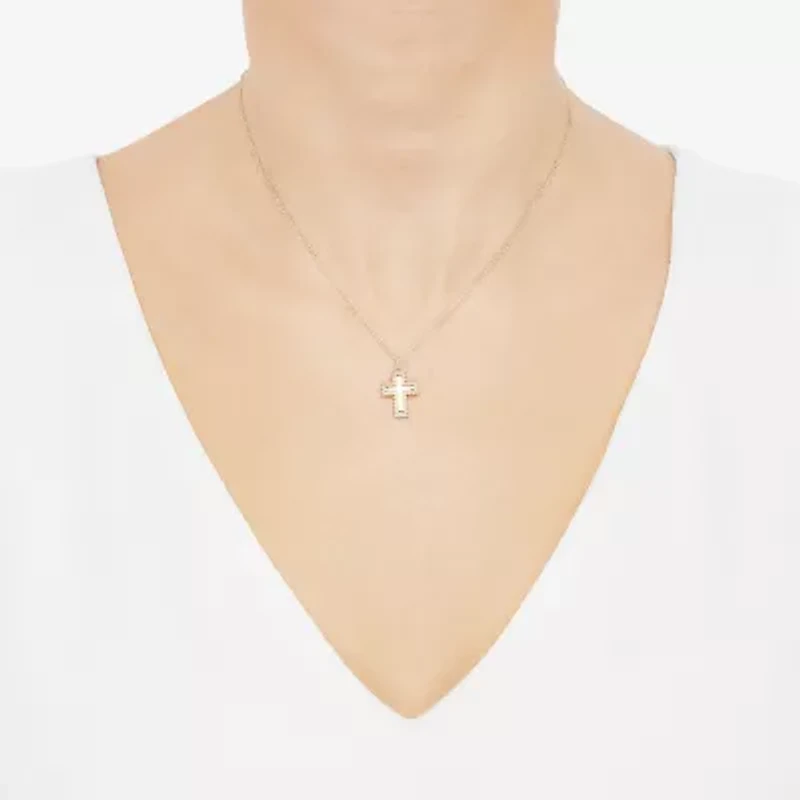 Womens 10K Gold Cross 18 Inch Pendant Necklace