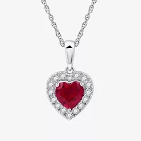 Yes, Please! Womens Lab Created Red Ruby Sterling Silver Heart 18 Inch Pendant Necklace