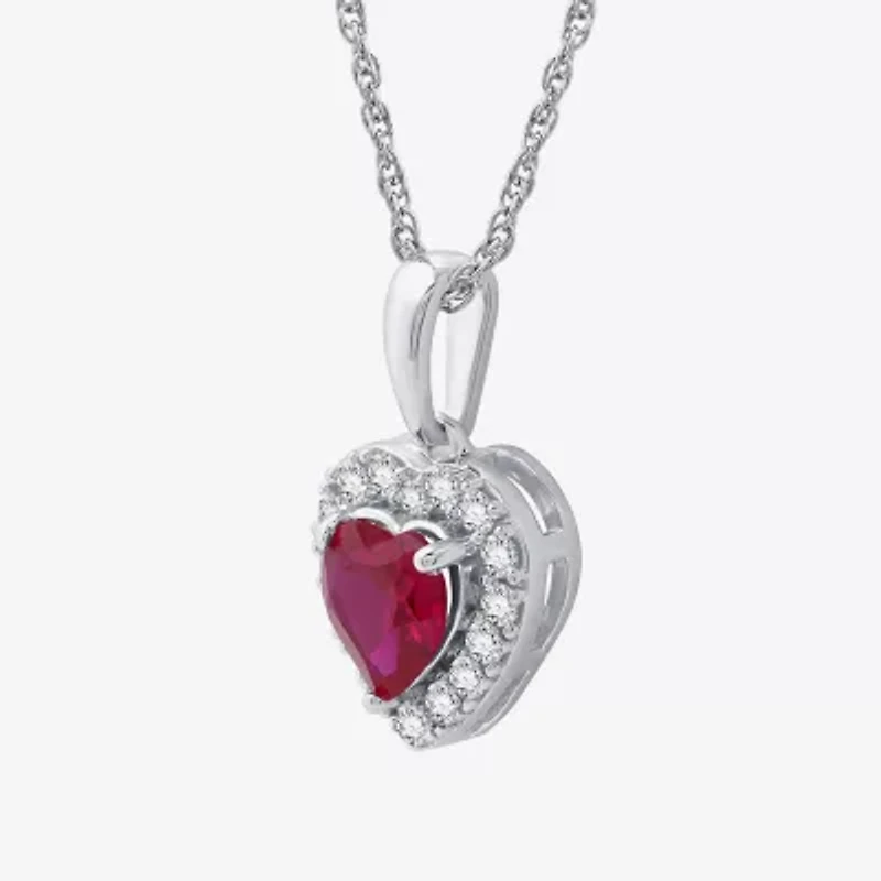 Yes, Please! Womens Lab Created Red Ruby Sterling Silver Heart 18 Inch Pendant Necklace