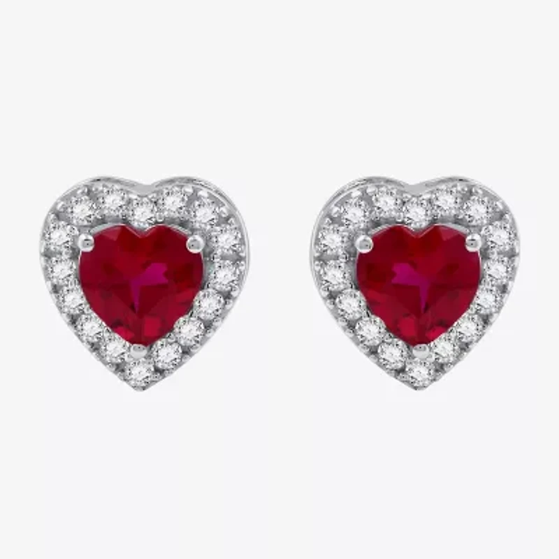 Yes, Please! Lab Created Red Ruby Sterling Silver Heart Stud Earrings