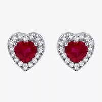 Yes, Please! Lab Created Red Ruby Sterling Silver Heart Stud Earrings