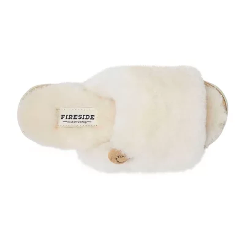 Dearfoams Fireside Cairns Genuine Shearling Womens Memory Foam Slip-On Slippers