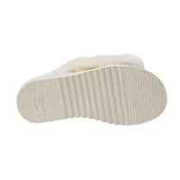 Dearfoams Fireside Cairns Genuine Shearling Womens Memory Foam Slip-On Slippers