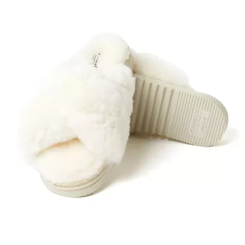 Dearfoams Fireside Newcastle Crossband Genuine Shearling Womens Memory Foam Slip-On Slippers