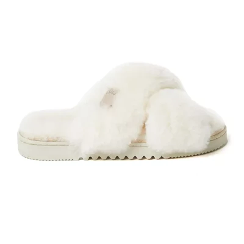 Dearfoams Fireside Newcastle Crossband Genuine Shearling Womens Memory Foam Slip-On Slippers