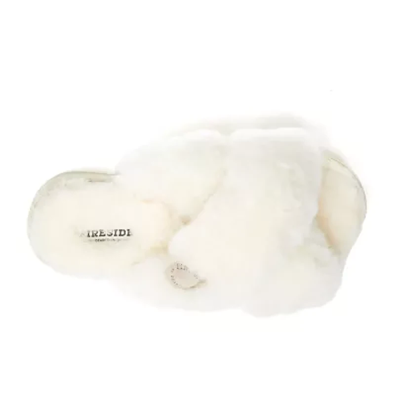 Dearfoams Fireside Newcastle Crossband Genuine Shearling Womens Memory Foam Slip-On Slippers