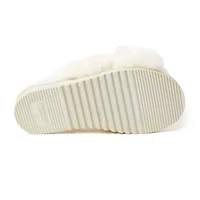 Dearfoams Fireside Newcastle Crossband Genuine Shearling Womens Memory Foam Slip-On Slippers