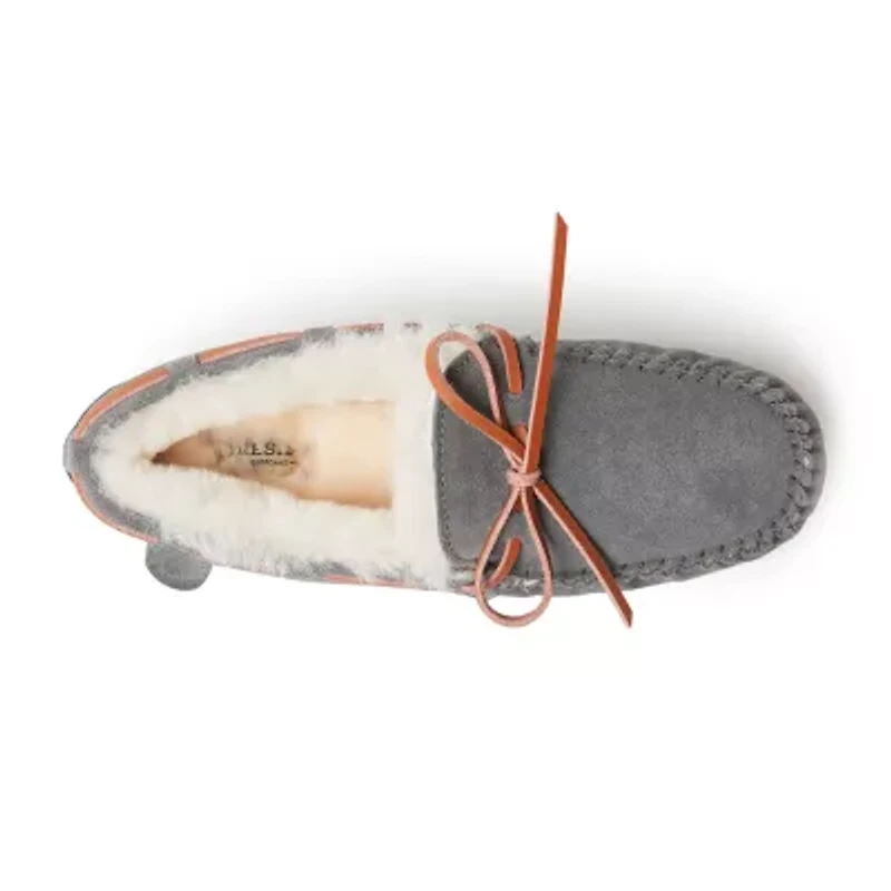 Dearfoams Fireside Victoria Genuine Shearling Womens Moccasin Slippers