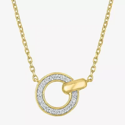 (G-H / I1-I2) Womens 1/10 CT. T.W. Lab Grown White Diamond 14K Gold Over Silver Circle 16 Inch Pendant Necklace
