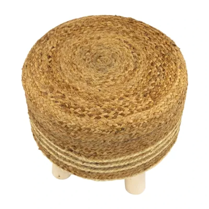 Northlight 15" Braided Jute & Wood Handmade Three Legged Floor Pillow