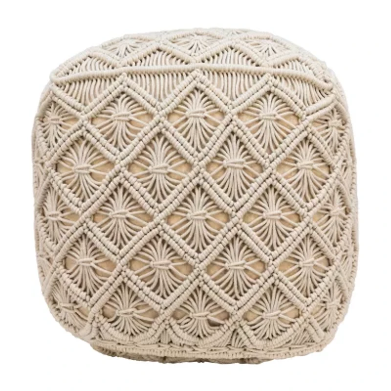 Northlight 18" Beige Handmade Macramã‰ Natural Cotton Pouf Floor Pillow