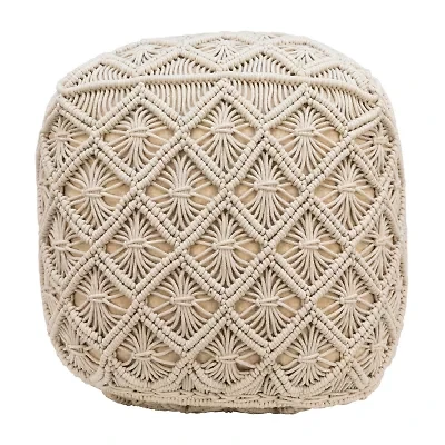 Northlight 18" Beige Handmade Macramã‰ Natural Cotton Pouf Floor Pillow