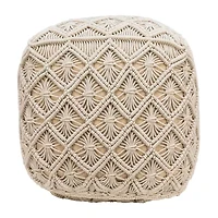 Northlight 18" Beige Handmade Macramã‰ Natural Cotton Pouf Floor Pillow