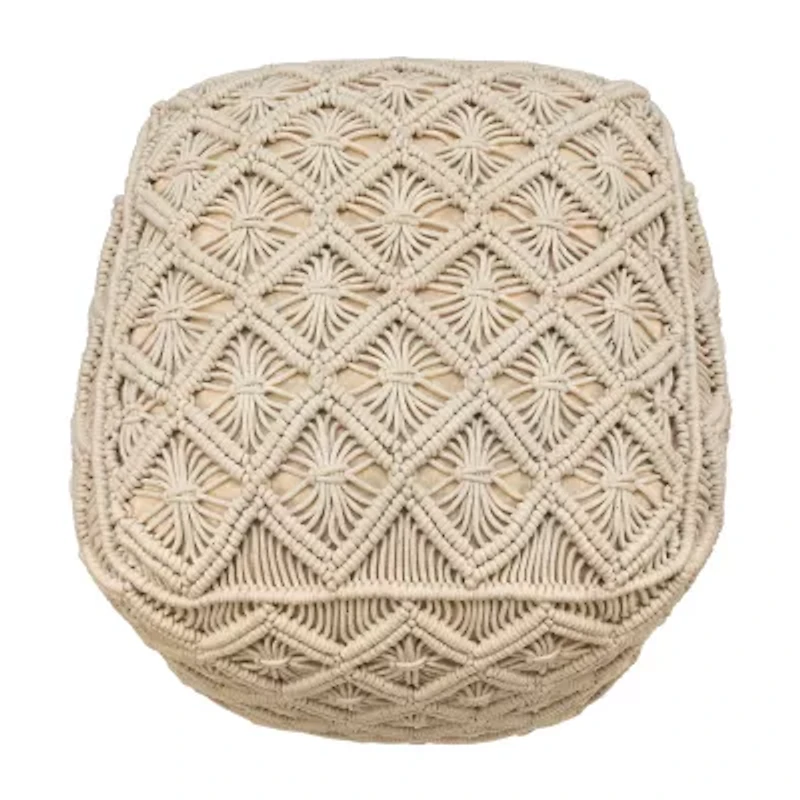 Northlight 18" Beige Handmade Macramã‰ Natural Cotton Pouf Floor Pillow