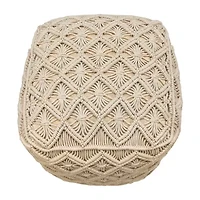 Northlight 18" Beige Handmade Macramã‰ Natural Cotton Pouf Floor Pillow