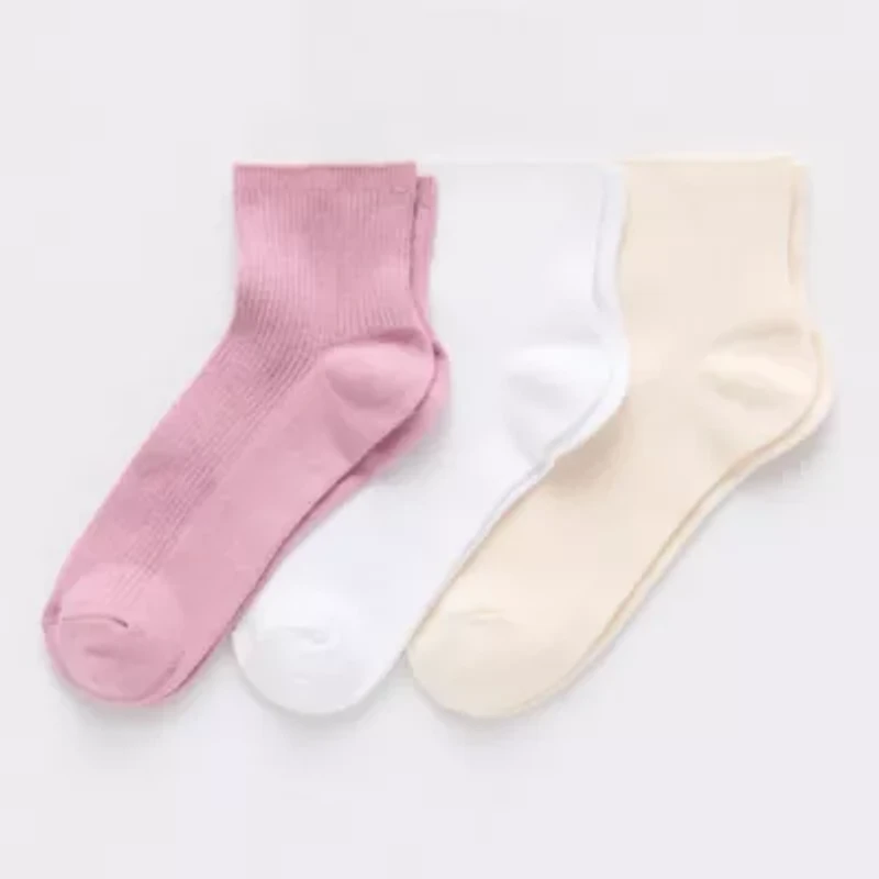 Mixit Rib Womens 3 Pair Quarter Ankle Socks