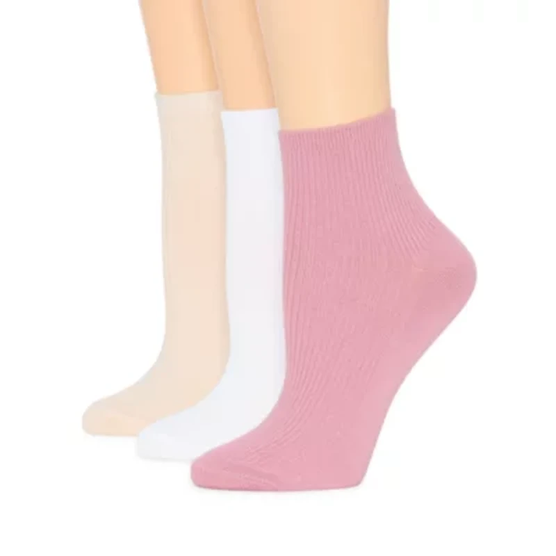 Mixit Rib Womens 3 Pair Quarter Ankle Socks