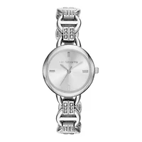 Liz Claiborne® Womens Crystal-Accent Silver-Tone Glitz Link Bracelet Watch
