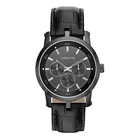 Claiborne® Mens Black Leather Strap Watch