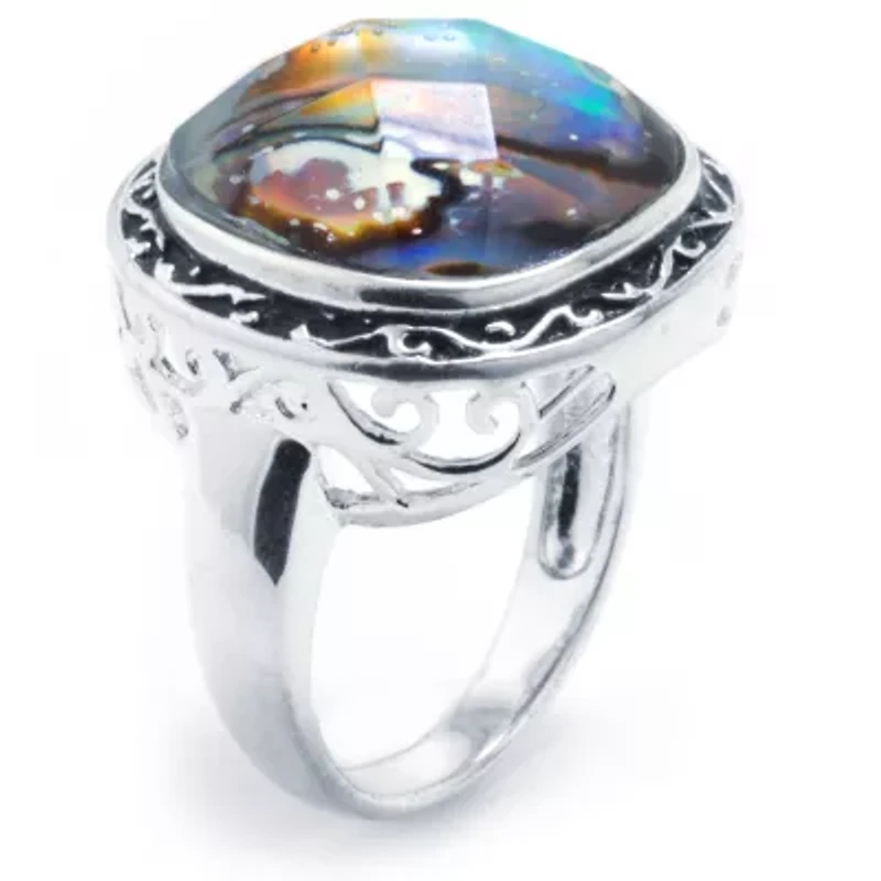 Sparkle Allure Womens Green Abalone Pure Silver Over Brass Square Cocktail Ring