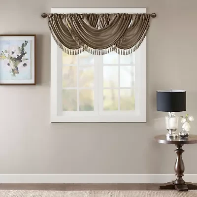 Madison Park Juline Faux Silk 38"W X 46"L Rod Pocket Waterfall Valance