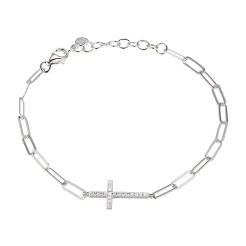 Paris 1901 By Charles Garnier Womens Sterling Silver Solid Cross 7 Inch Link Bracelet