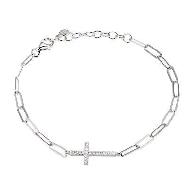 Paris 1901 By Charles Garnier Womens Sterling Silver Solid Cross 7 Inch Link Bracelet