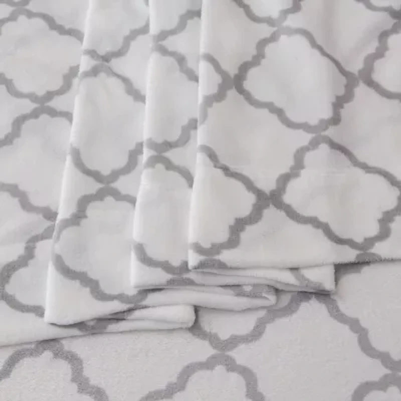 Linery Lattice Velvet Plush Fleece Wrinkle Resistant Sheet Set