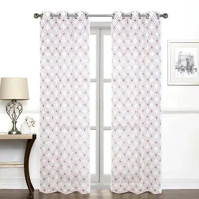 Regal Home Perth Geometric Embroidery Grommet Top Sheer Set of 2 Curtain Panel