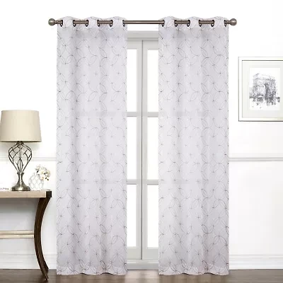 Regal Home Perth Geometric Embroidery Grommet Top Sheer Set of 2 Curtain Panel