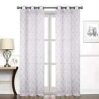 Regal Home Perth Geometric Embroidery Grommet Top Sheer Set of 2 Curtain Panel