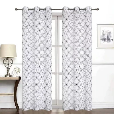 Regal Home Perth Geometric Embroidery Grommet Top Sheer Set of 2 Curtain Panel