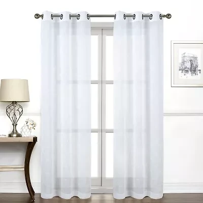 Regal Home Perth Geometric Embroidery Grommet Top Sheer Set of 2 Curtain Panel
