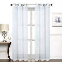 Regal Home Perth Geometric Embroidery Grommet Top Sheer Set of 2 Curtain Panel