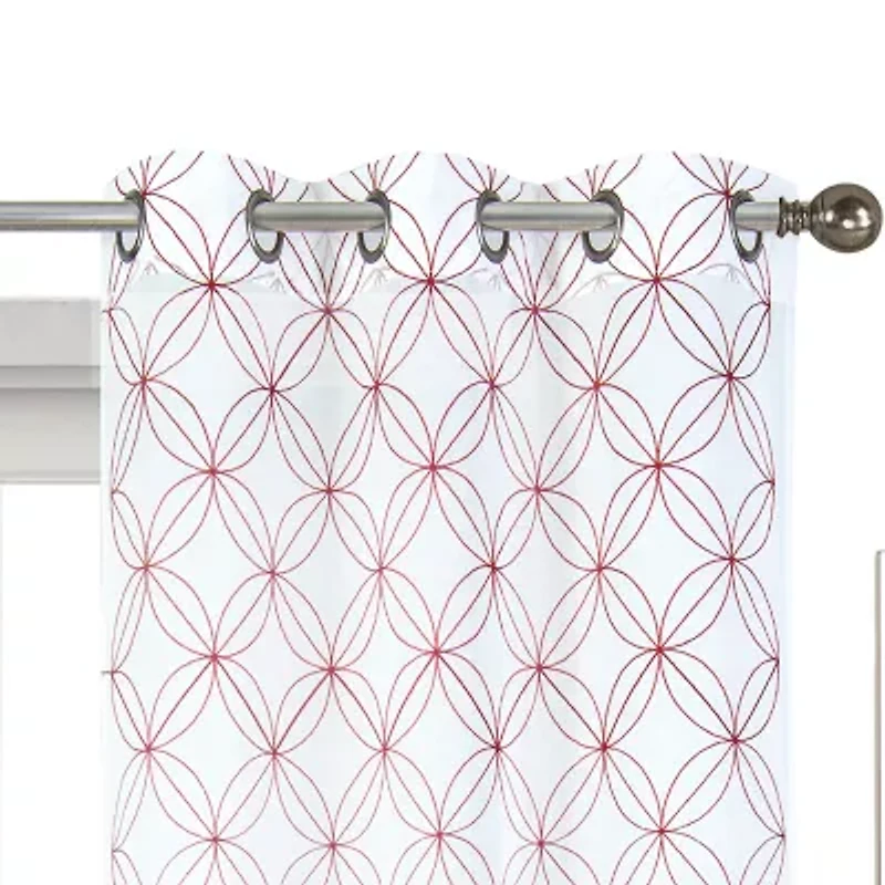 Regal Home Perth Geometric Embroidery Grommet Top Sheer Set of 2 Curtain Panel