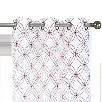 Regal Home Perth Geometric Embroidery Grommet Top Sheer Set of 2 Curtain Panel