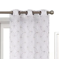 Regal Home Perth Geometric Embroidery Grommet Top Sheer Set of 2 Curtain Panel