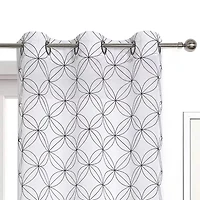 Regal Home Perth Geometric Embroidery Grommet Top Sheer Set of 2 Curtain Panel