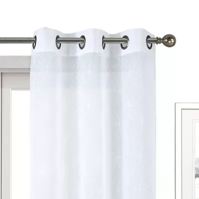 Regal Home Perth Geometric Embroidery Grommet Top Sheer Set of 2 Curtain Panel