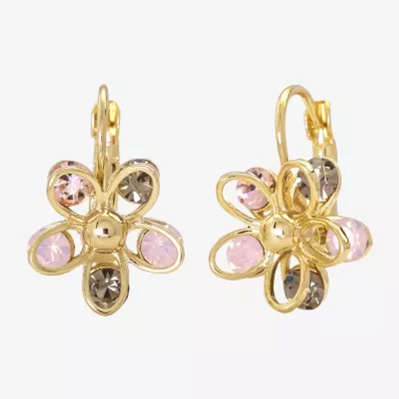 Sparkle Allure Womens Pink Crystal 14K Gold Over Brass Flower Drop Earrings