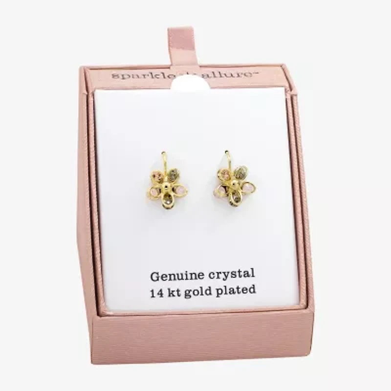 Sparkle Allure Womens Pink Crystal 14K Gold Over Brass Flower Drop Earrings