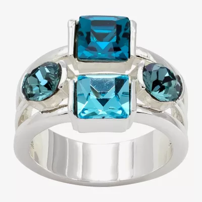 Sparkle Allure Womens Blue Crystal Pure Silver Over Brass Round Square Cluster Cocktail Ring