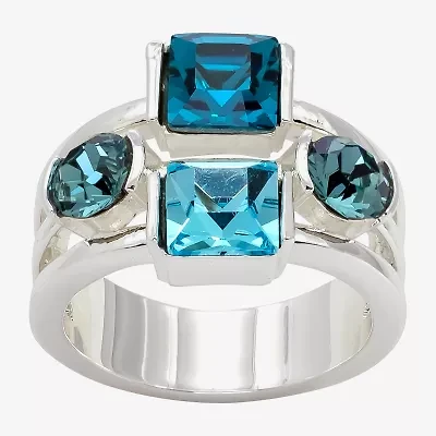 Sparkle Allure Womens Blue Crystal Pure Silver Over Brass Round Square Cluster Cocktail Ring