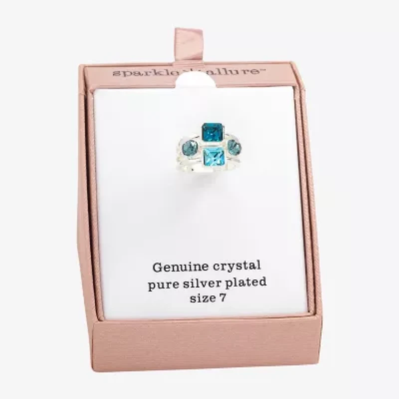 Sparkle Allure Womens Blue Crystal Pure Silver Over Brass Round Square Cluster Cocktail Ring
