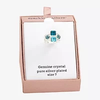 Sparkle Allure Womens Blue Crystal Pure Silver Over Brass Round Square Cluster Cocktail Ring