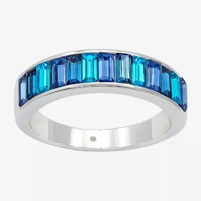 Sparkle Allure Womens 5.5MM Blue Crystal Pure Silver Over Brass Eternity Band