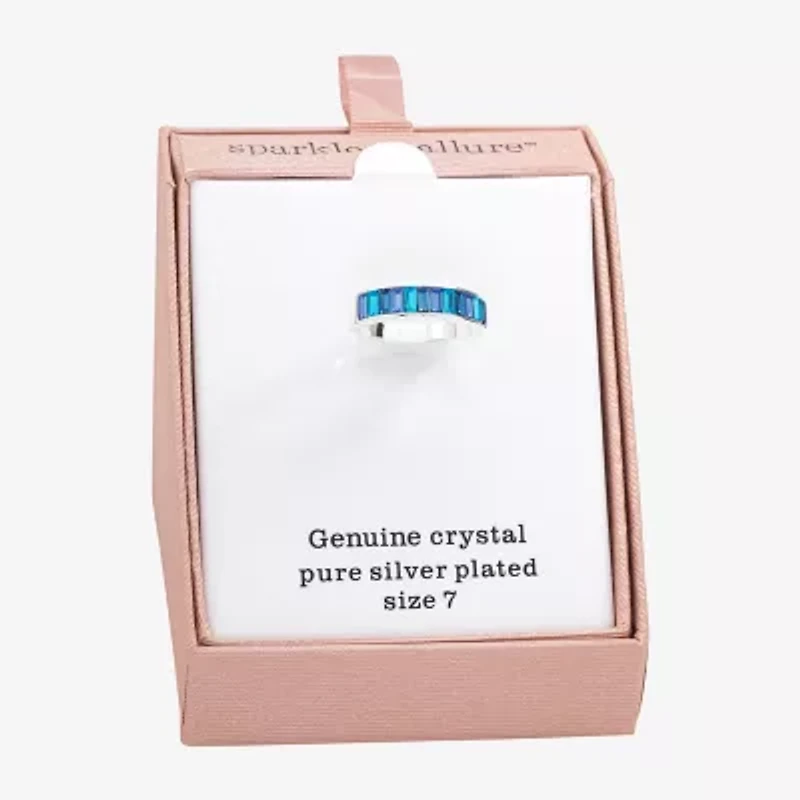 Sparkle Allure Womens 5.5MM Blue Crystal Pure Silver Over Brass Eternity Band