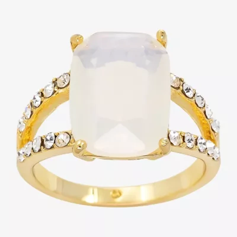 Sparkle Allure Womens White Crystal 14K Gold Over Brass Cushion Cocktail Ring