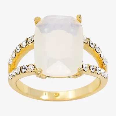 Sparkle Allure Womens White Crystal 14K Gold Over Brass Cushion Cocktail Ring